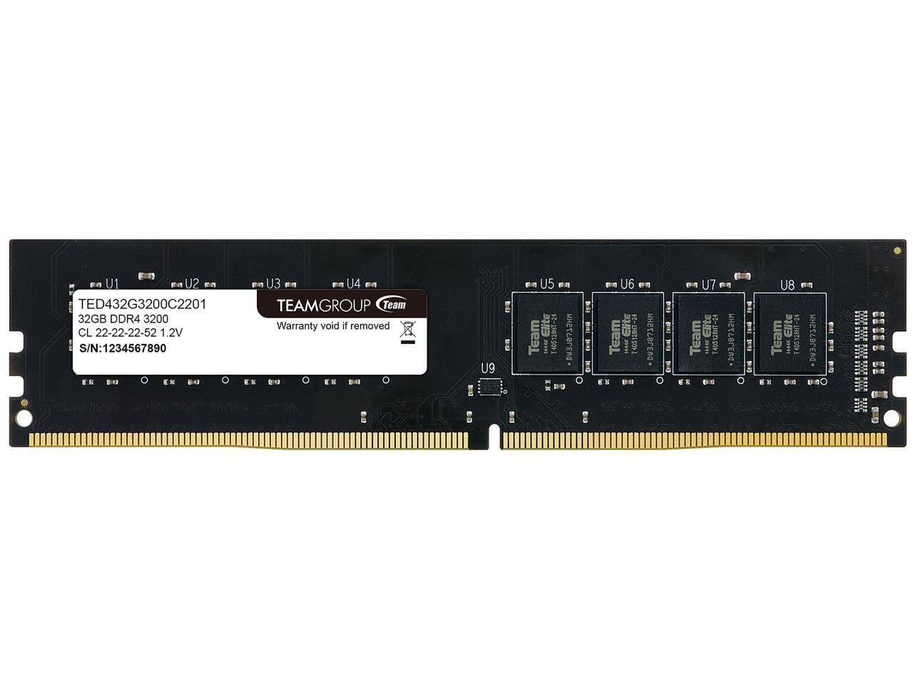 TED432G3200C2201  
32GB DDR4 3200  
CL 22-22-22-52 1.2V  
S/N: 1234567890  

TEAMGROUP Team  
Warranty void if removed  

U1 U2 U3 U4 U5 U6 U7 U8 U9