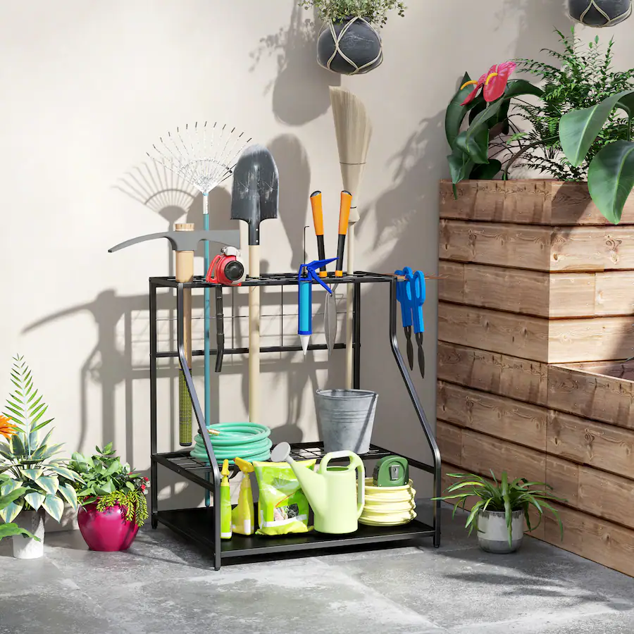 Yard Rack Outsunny Yard Tool Storage Rack, Garden Tool Organizer with Hooks for ...