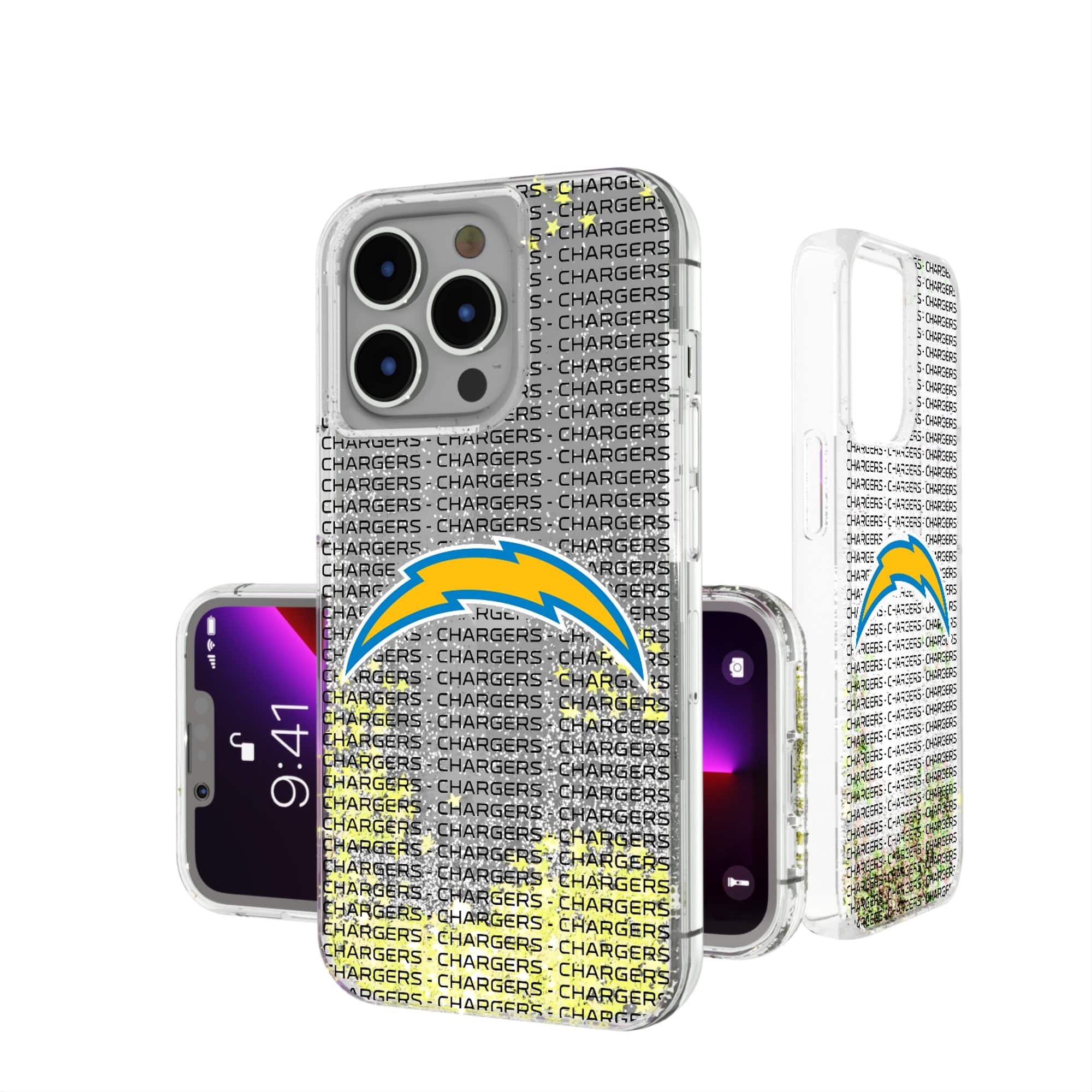 Keyscaper - NFL - Los Angeles Chargers iPhone Text Backdrop Design Glitter Case - 15 Pro Max - Multicolor
