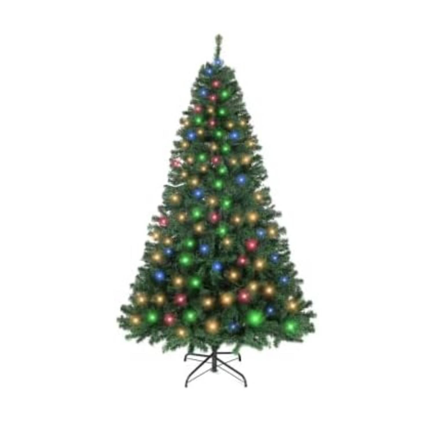 Acekool - 6.5FT Pre-Lit Premium Hinged Xmas Artificial Christmas Tree with 350 lights - Green