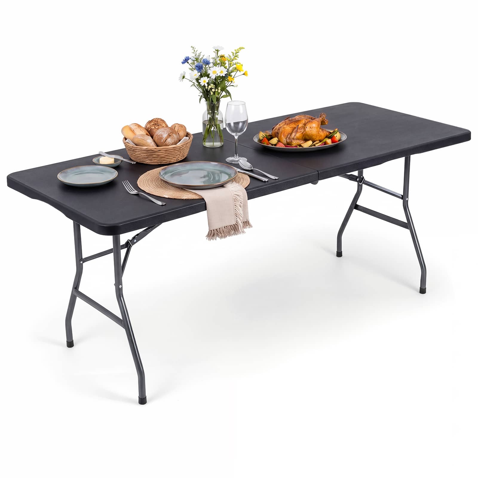 Costway - Indoor Portable Utility Table with Metal Legs Tabletop - Black price history on PriceWatchPro