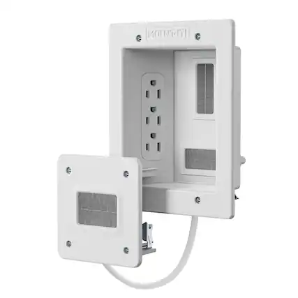 Front. Mount-It! - Sleek In-Wall TV Cable Concealer with Recessed Power, Triple-Outlet & 9-Ft Prewired Cord for Clean Setup, White - White.
