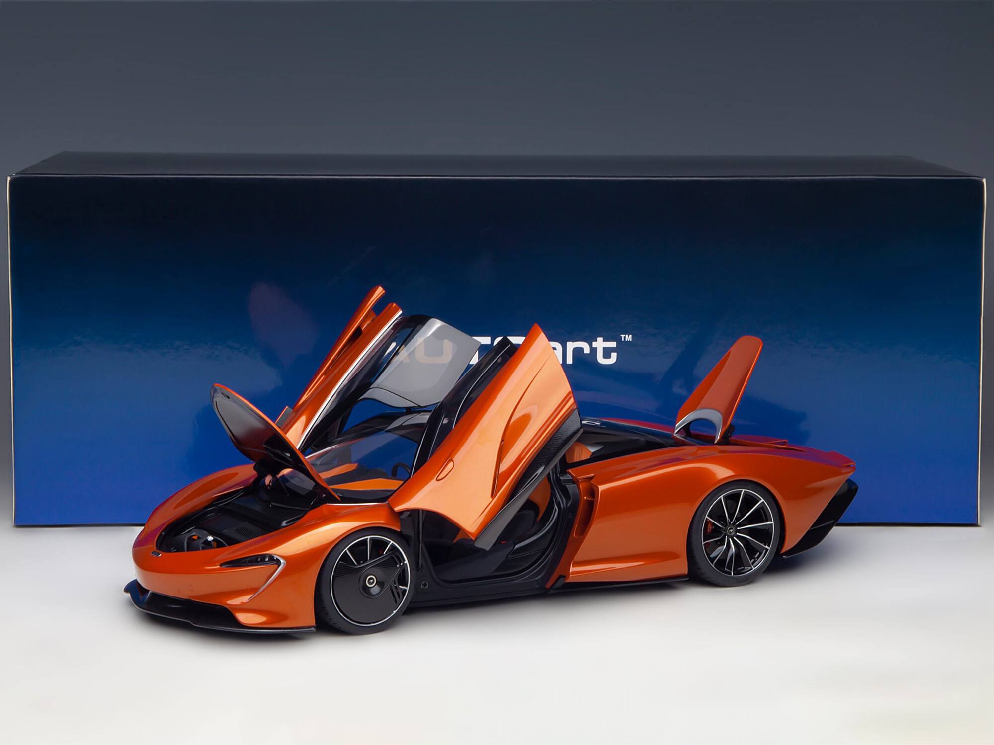 Alt View 7. Autoart - McLaren Speedtail Volcano Orange Metallic with Black Top and Suitcase Accessories 1/18 Model Car by Autoart.