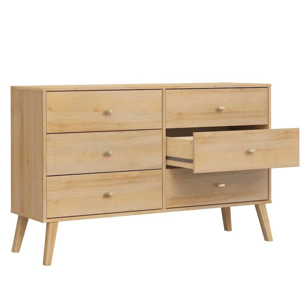 Left. Prepac - Milo 6-Drawer Wide Dresser Natural Oak Engineered Wood for Bedroom - Natural.