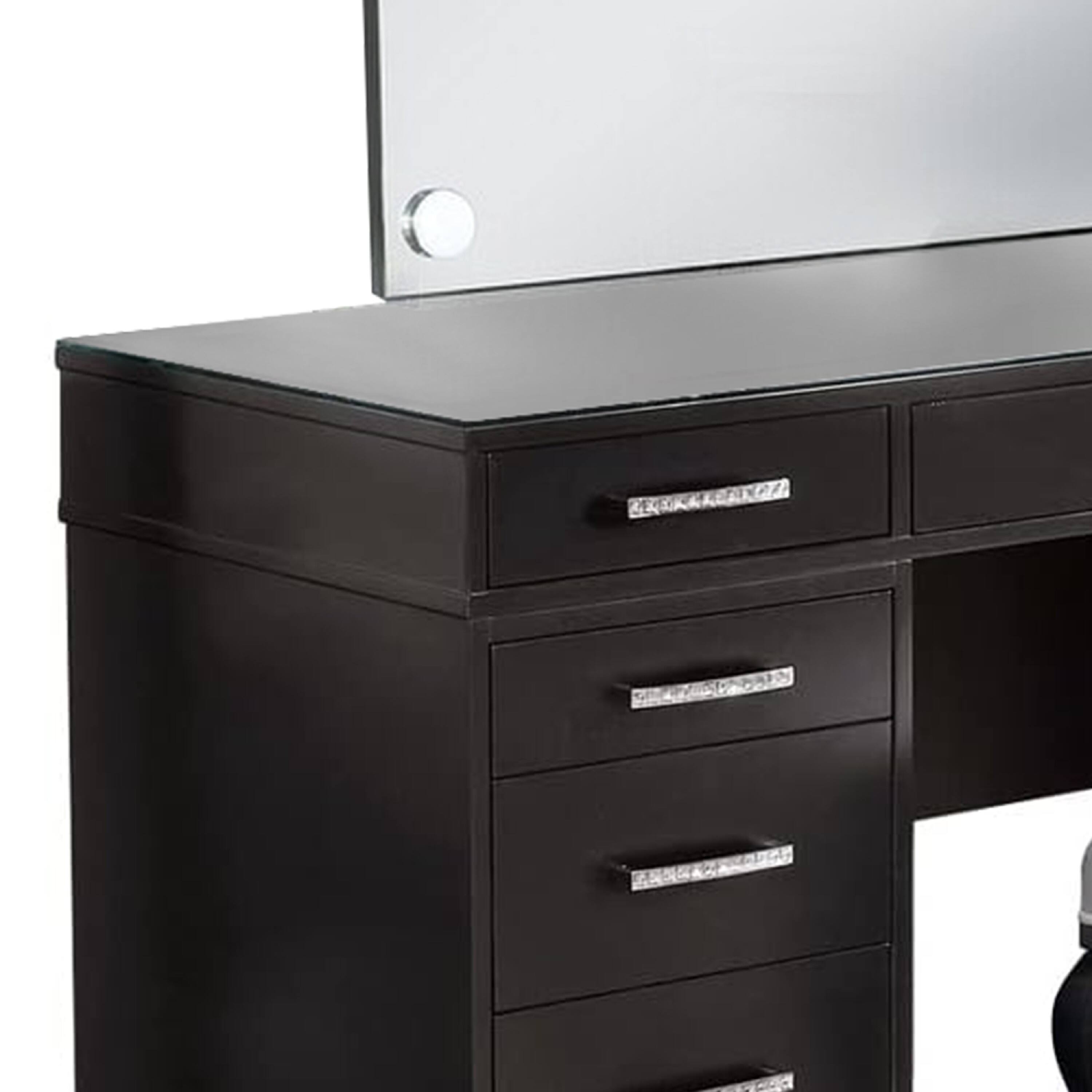 Alt View 2. Manhattan Lane - Vaz 3pc LED Mirror Vanity Table Set w Padded Stool, Glass Top - Obsidian Gray, Clear.