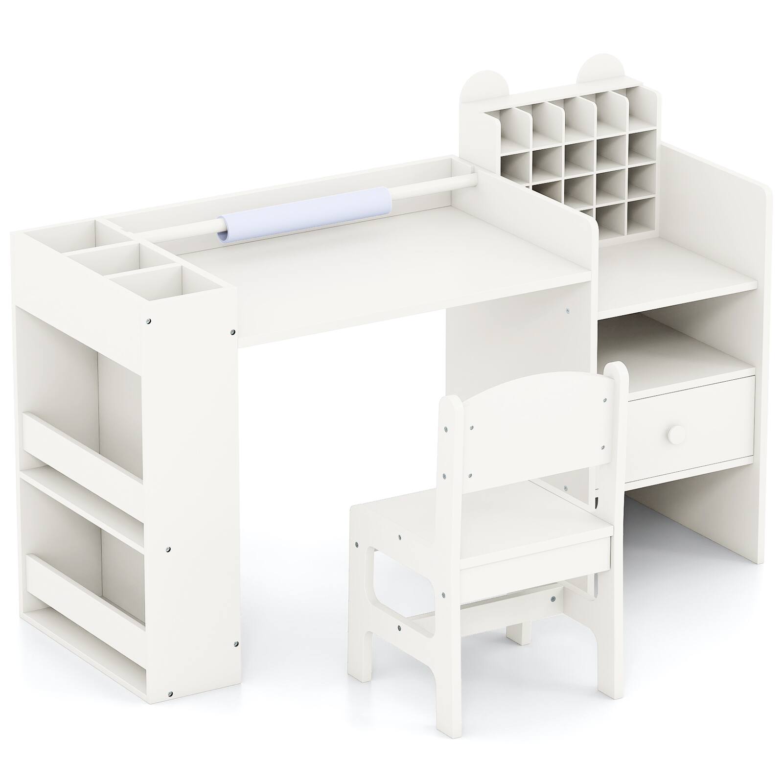 Alt View 9. Gymax - Gymax Kids Art Table & Chair Set w/Detachable Paper Roll Holder & Cubby Cabinet Drawer White - White.