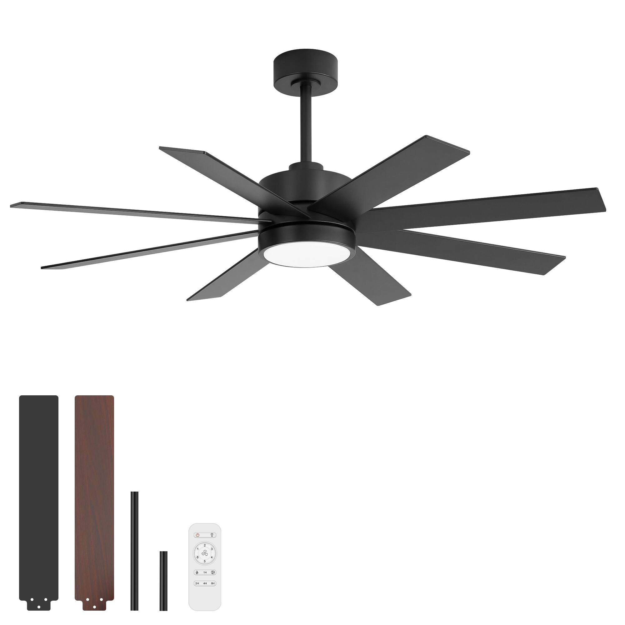 Alt View 9. Breezary - 52-Inch Ceiling Fan with LED Light, 8 Blades, 6-Speed Remote, Tri-Color Dimmable Light, Acrylic Shade, Downrod Mount - Black and Walnut.