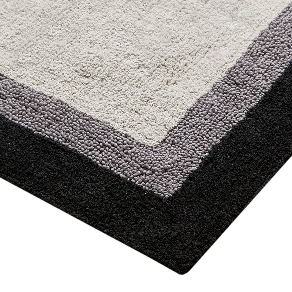 Back. APRILSOUL - 100 Cotton Tufted Bath Mat 05 Medium Pile Soft Absorbent Quick Dry Non Skid - Black.