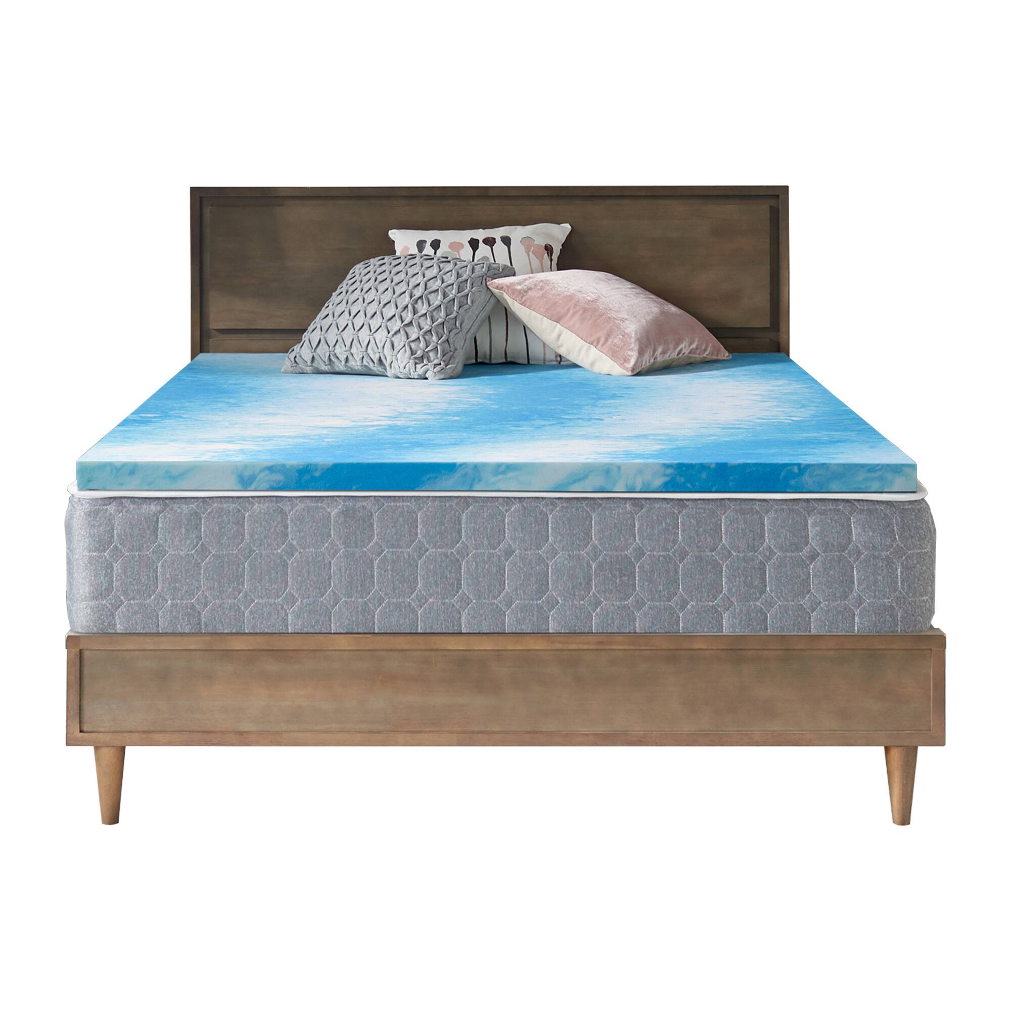 Front. Sealy - Essentials 2 Inch Mattress Topper, Full - Blue.