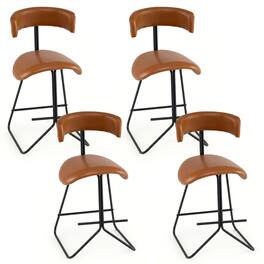 Gymax - Modern Counter Height Stools Set of 4 w/Curved Padded Back & Seat Metal Legs - Brown