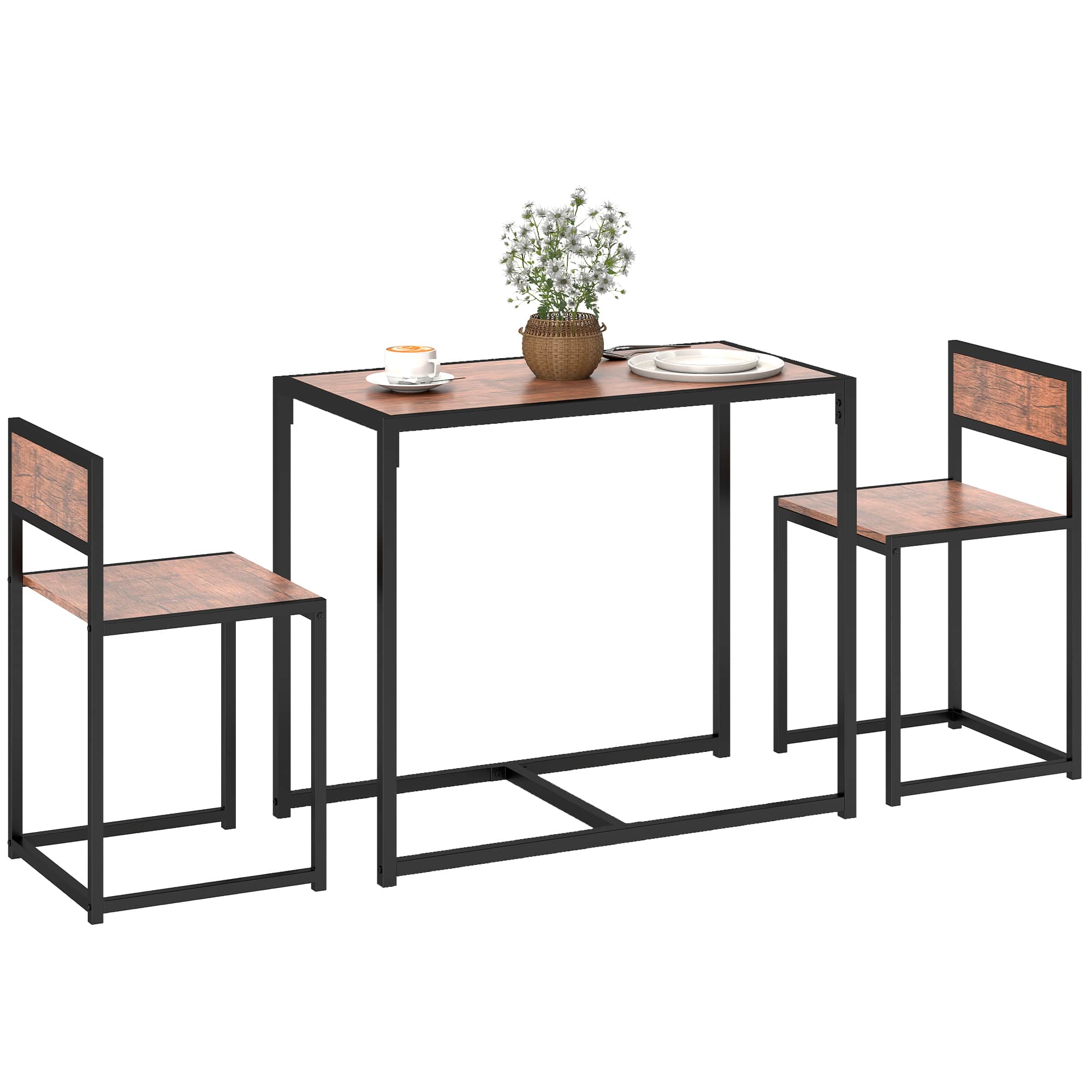Homcom - Industrial Dining Table Set for 2, Kitchen Table and Chairs, Dining Room Sets for Small Spaces - Rustic Brown