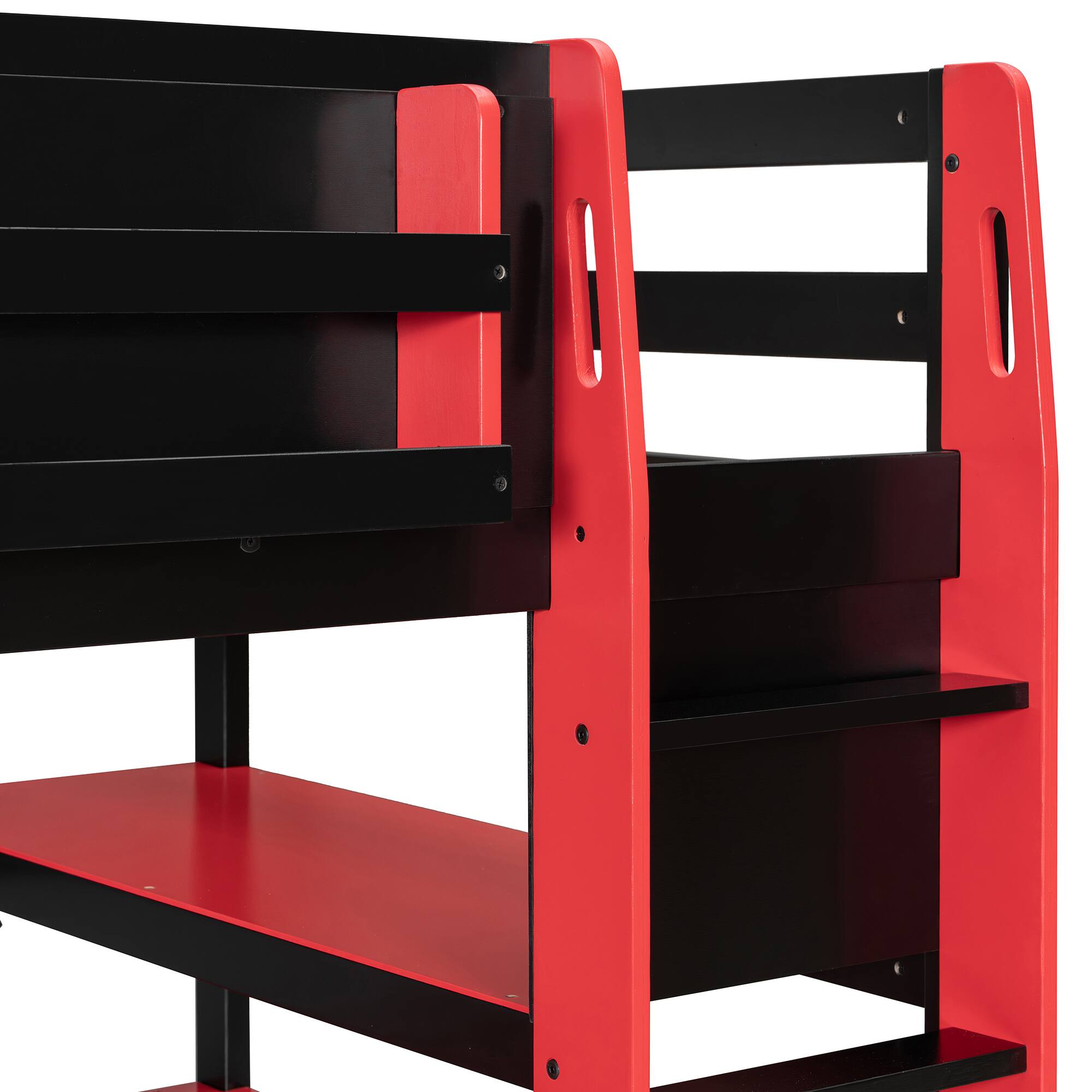Alt View 3. Anysun - Twin Size Wood Loft Bed with Desk,Side storage rack,Multi-storage Shelves and RGB Light,Cloud - Red.