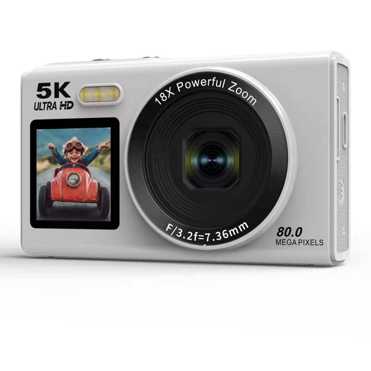 Aries - SnapVlog 5K WiFi Digital Camera with Front Selfie Screen & 16X Zoom (White)