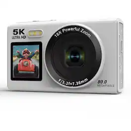 Aries - SnapVlog 5K WiFi Digital Camera with Front Selfie Screen & 16X Zoom (White)