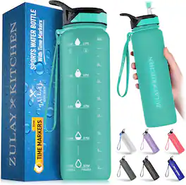 Zulay Kitchen - 32oz Water Bottle With Time Marker - Leak Proof Water Bottles With Times To Drink By Hydration Nation - Mint Green