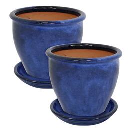 Sunnydaze - 12” Round Chalet Planters with Saucers - Imperial Blue