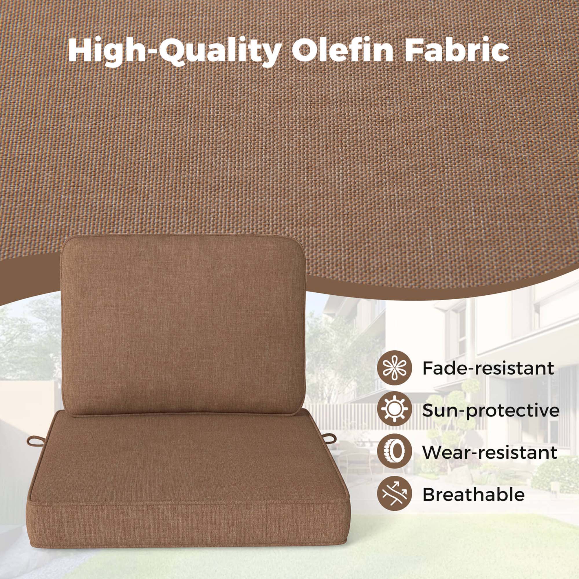High-Quality Olefin Fabric

- Fade-resistant
- Sun-protective
- Wear-resistant
- Breathable