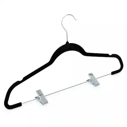 Front. Elle Decor - Black Velvet Clothes Hangers with Adjustable Metal Clips Set of 3, Space-Saving, Non-Slip Design - Black.