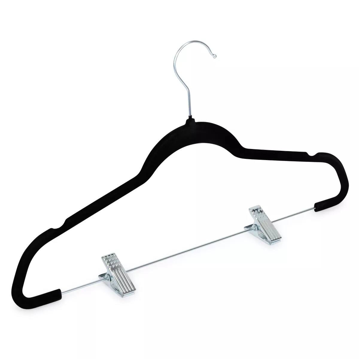 Front. Elle Decor - Black Velvet Clothes Hangers with Adjustable Metal Clips Set of 3, Space-Saving, Non-Slip Design - Black.