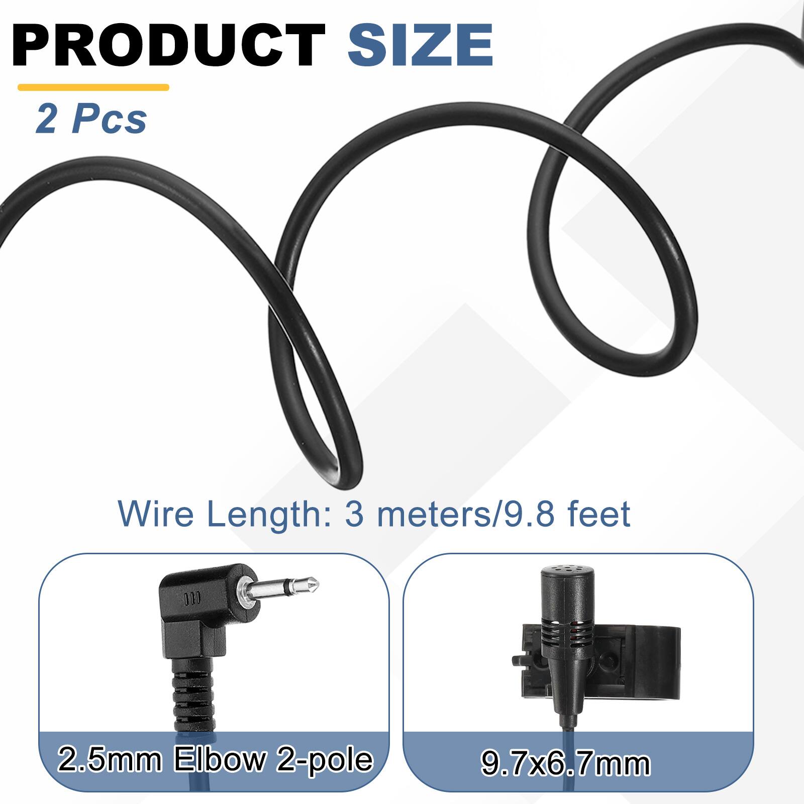 PRODUCT SIZE  
2 Pcs  

Wire Length: 3 meters/9.8 feet  

2.5mm Elbow 2-pole  
9.7x6.7mm