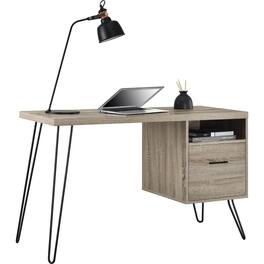 Glintex - Compact Computer Desk with File Drawer, Open Cubby, Sturdy Metal Legs and Spacious Top for Home Office - Brown