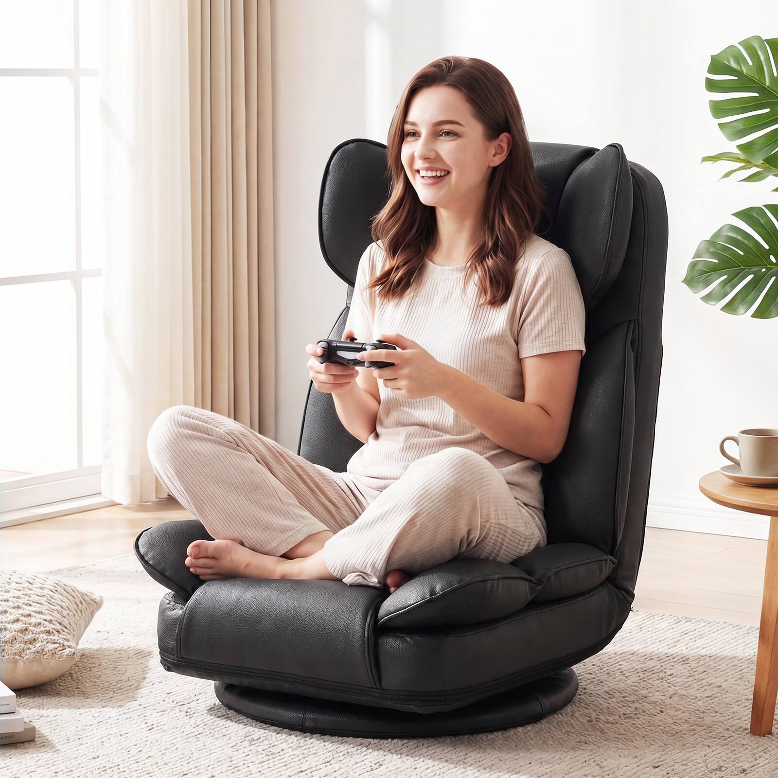 Alt View 1. Costway - Costway 360 Degree Swivel Floor Gaming Chair, Folding Lazy Adjustable Lounger Couch - Black.