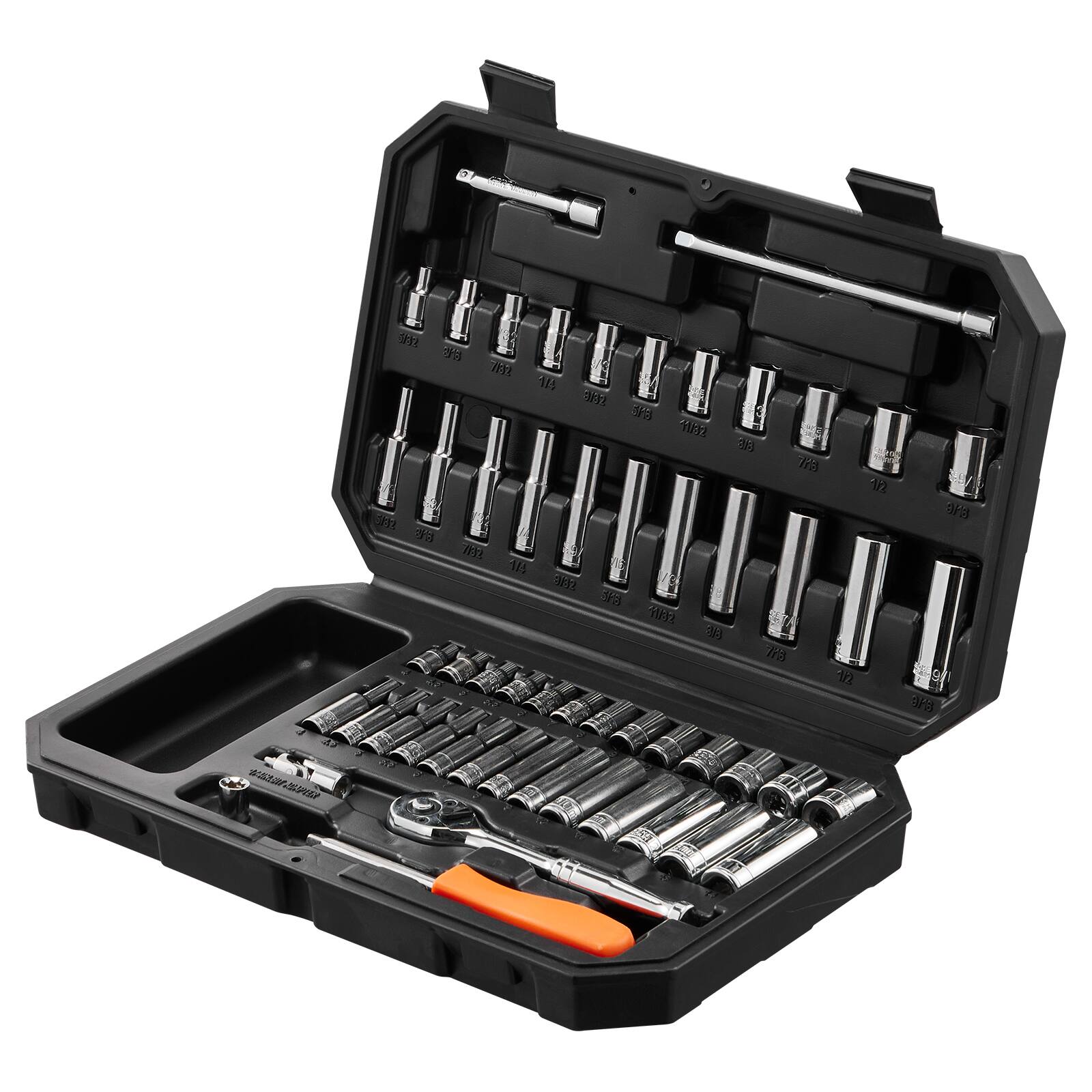Alt View 5. VEVOR - Socket Set, 1/4 Inch Drive Socket and Ratchet Set, 6-Point Socket Opening, 54 Pieces Tool Set SAE and Metric - Silver.