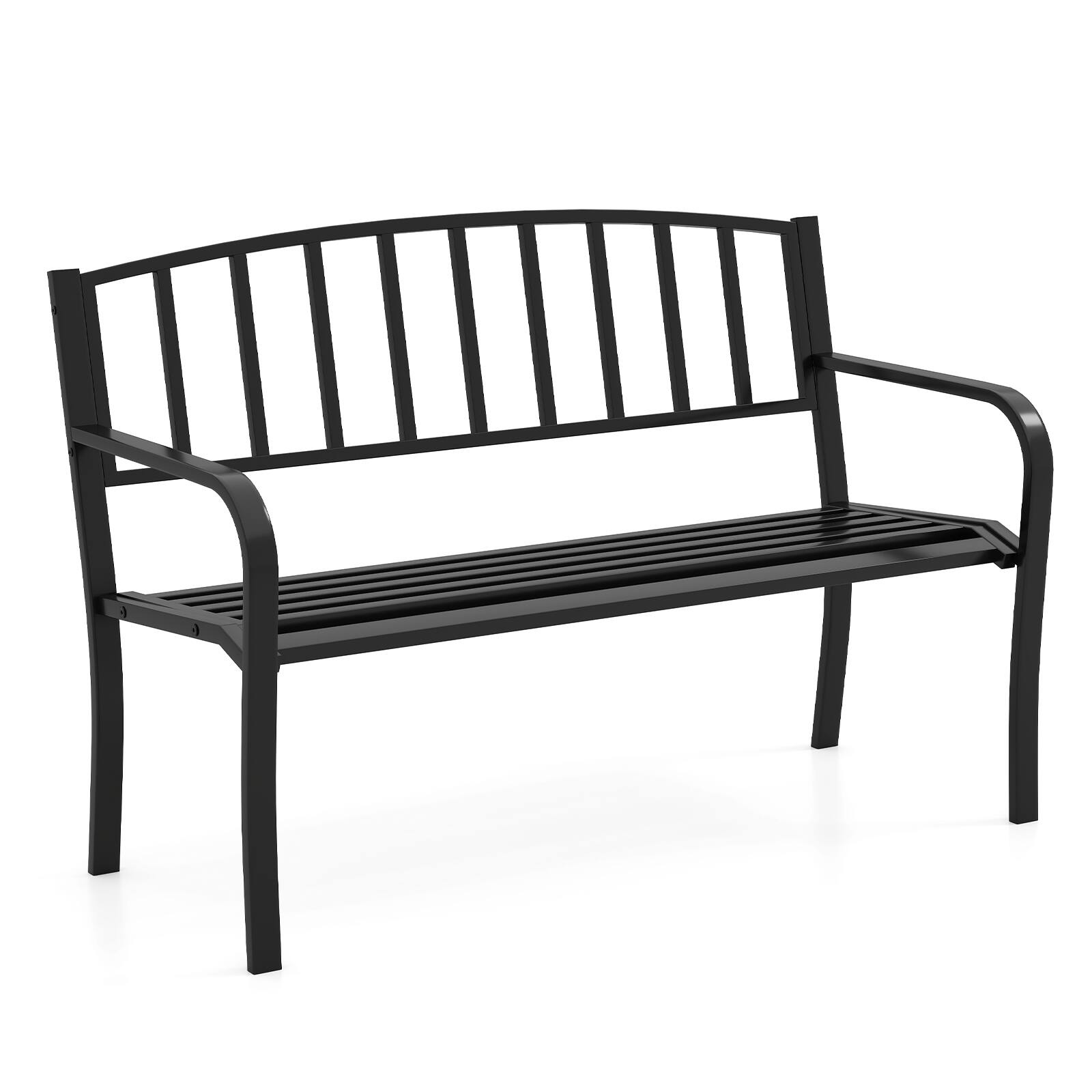 Front. Gymax - Gymax 50 Inches Garden Bench w/ Slatted Backrest & Curved Armrests for Porch - Black.