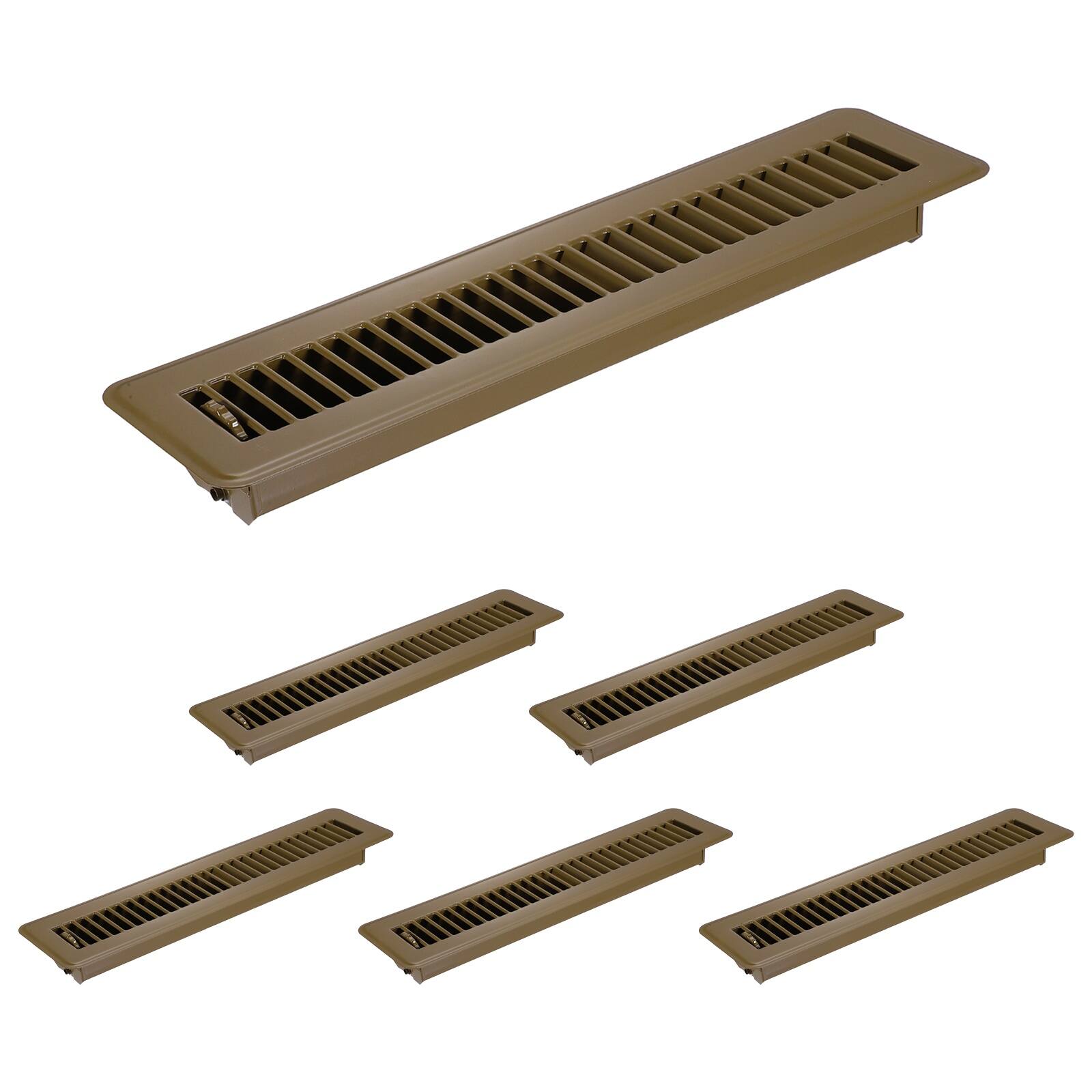 Front. Unique Bargains - 2x14 Inch Floor Vent Covers, 6pcs Heavy Duty Metal Walkable Air Vent Covers, Adjustable Air Supply Lever for Home Office - Brown.