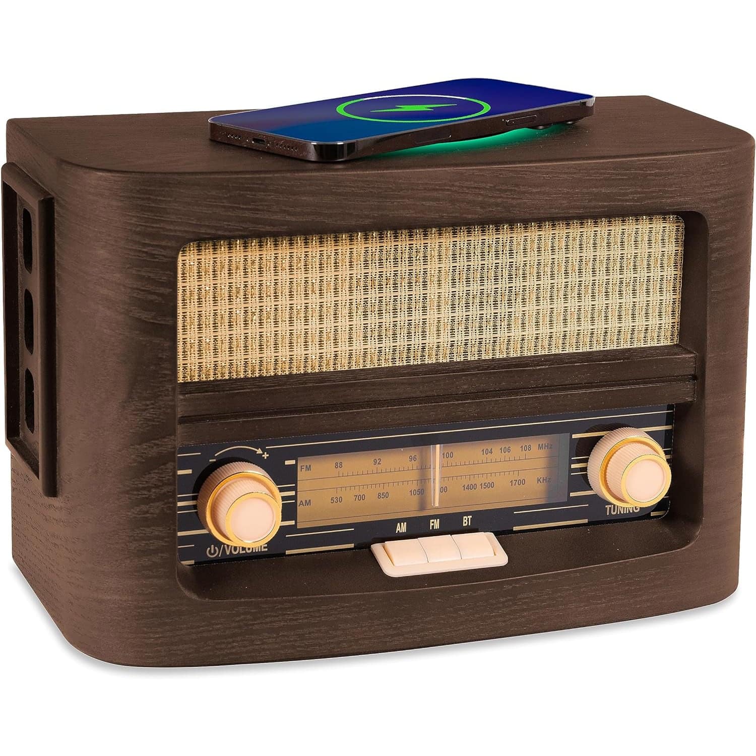 Fuse Audio - Fuse VINT Retro Vintage Radio with Bluetooth and QI Wireless Phone Charger | Real Wood Box - Brown