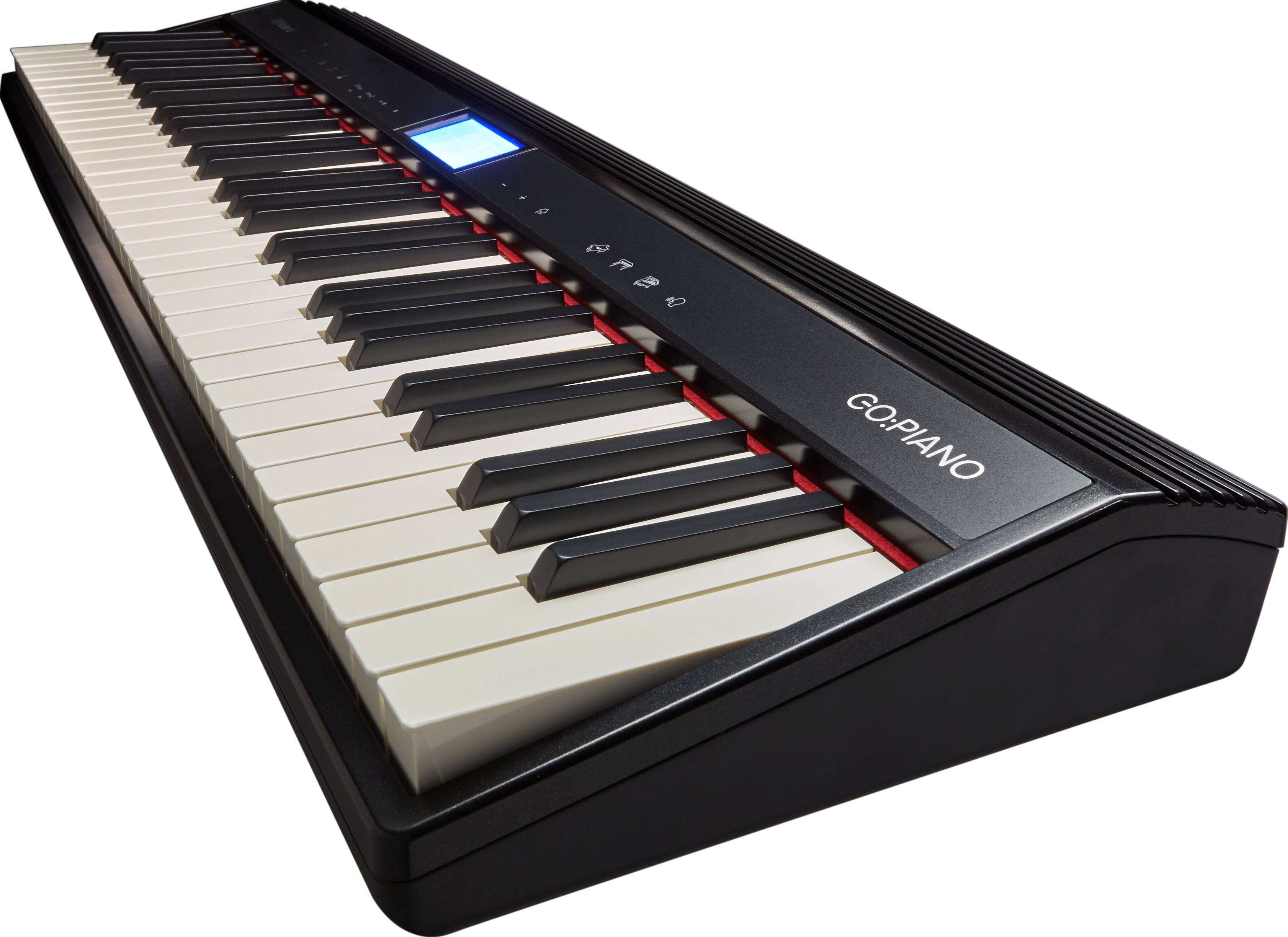 Left. Roland - 61-Key Digital Keyboard with Bluetooth, Online Lessons, Streaming Songs, Onboard Speakers, Battery, and Headphone Play - Black.