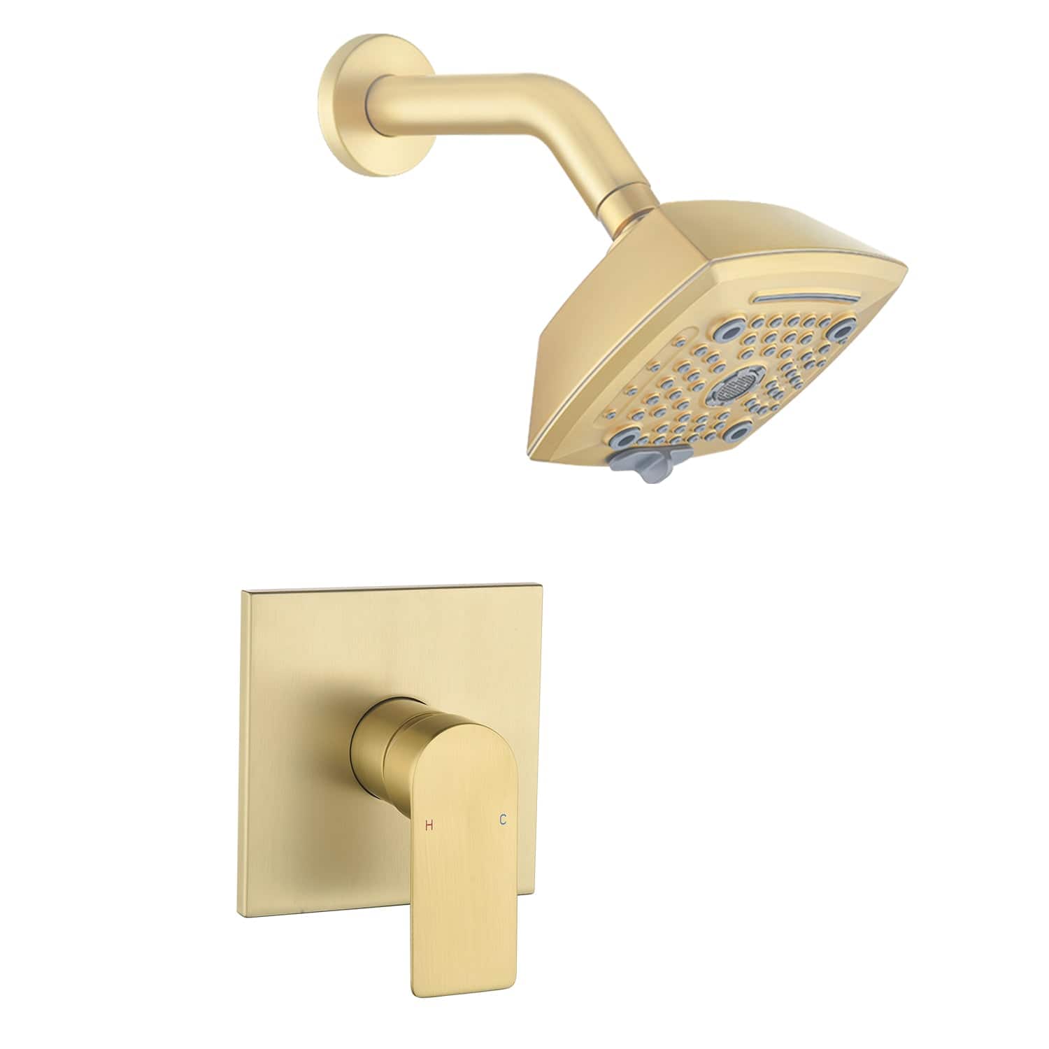 Boyel Living - Brass Shower Set 5-Function ABS Top Spray Pressure Balance Valve 1/2NPT Thread Fingerprint-Free - Brushed Gold