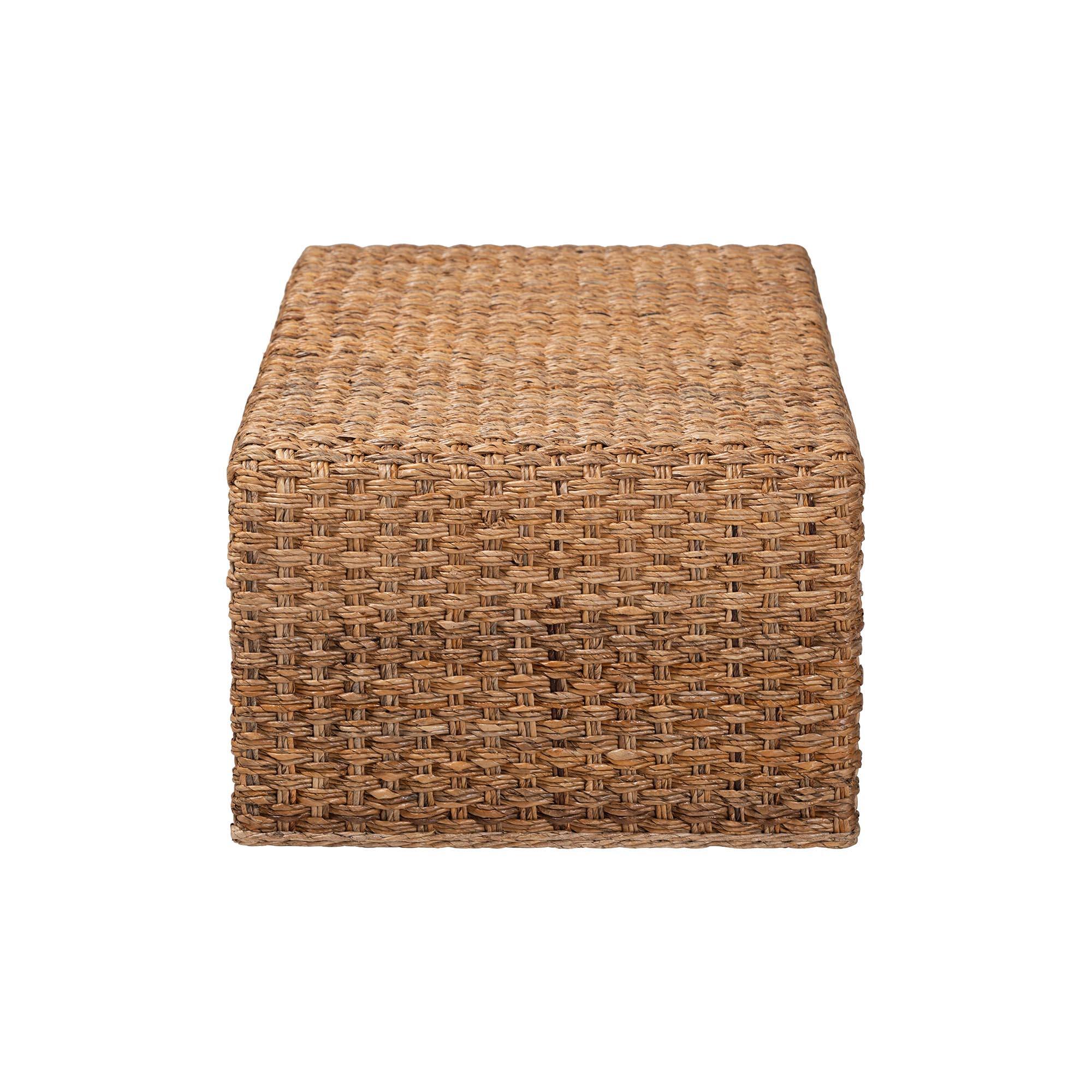 Left. bali & pari - Alda Handwoven Seagrass Coffee Table - Rustic Wicker Waterfall Accent Table for Living Room or Sunroom - Natural Brown.