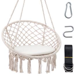 Costway - Swing Chair, Hammock Chair with Round Seat Cushion, Indoor & Outdoor Boho Chair - Beige