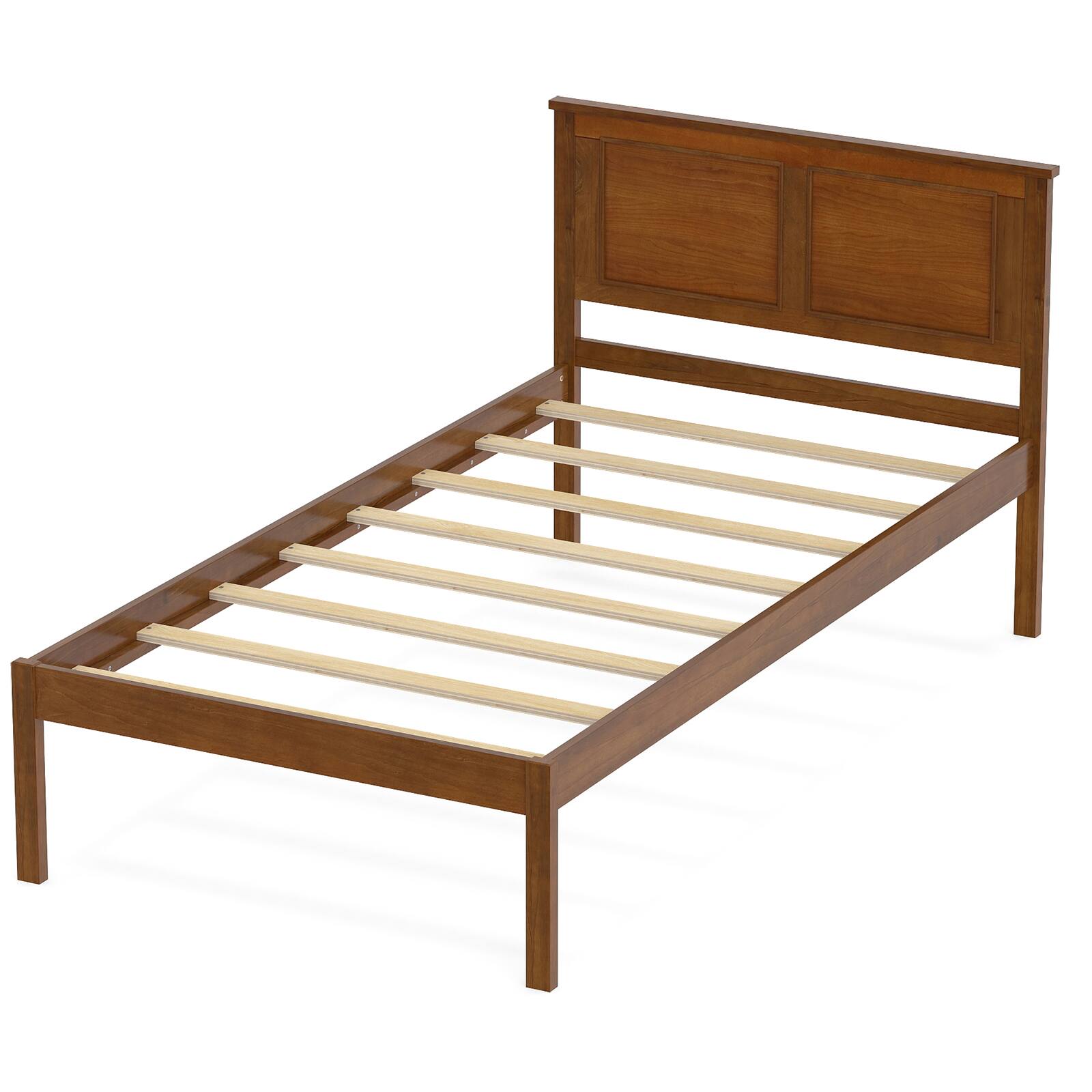 Alt View 9. Gymax - Gymax Twin Size Bed Frame Farmhouse Wooden Platform Bed w/Headboard Under-Bed Storage - Brown.