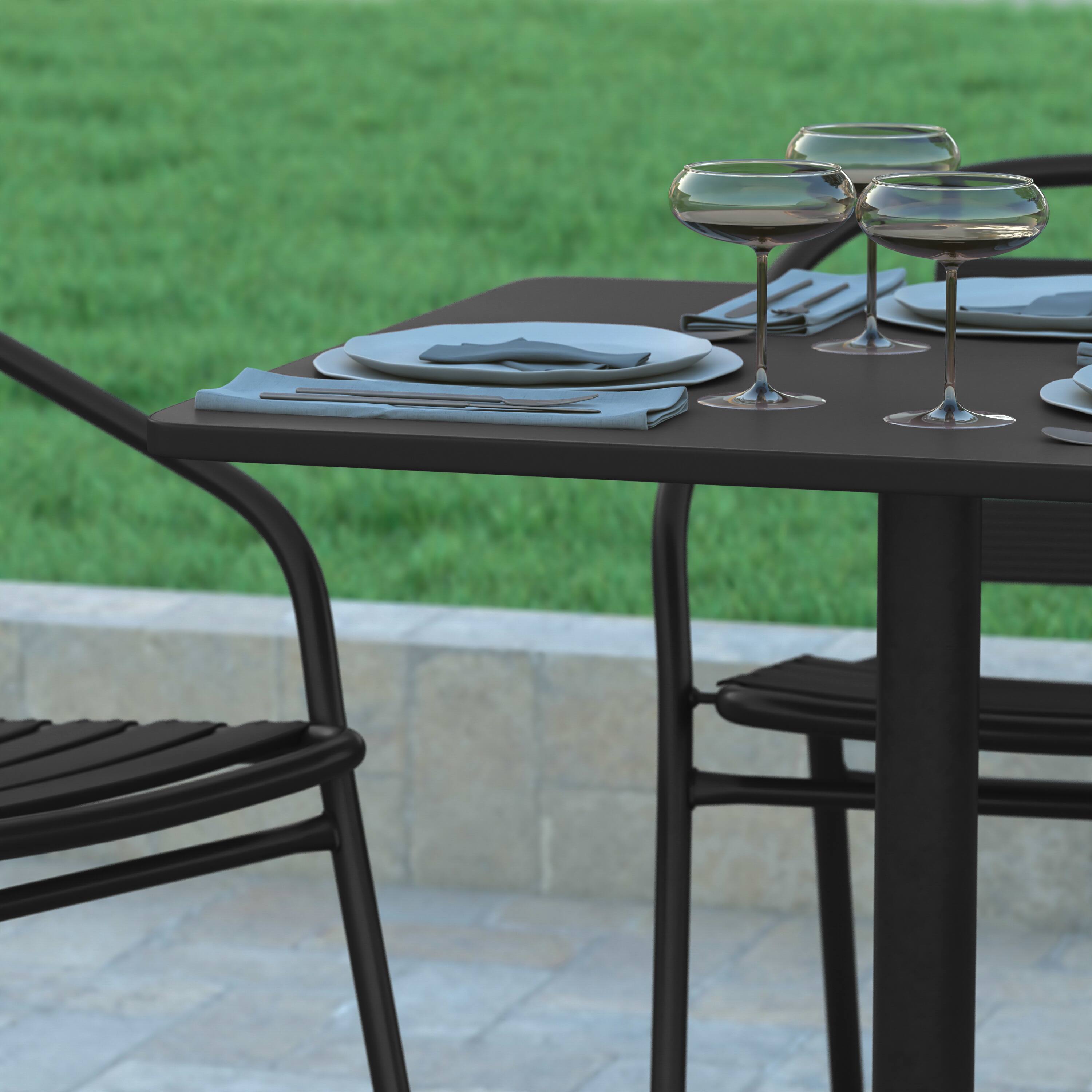 Alt View 4. Emma + Oliver - 27.5'' Square Aluminum Indoor-Outdoor Table with Base - Black.