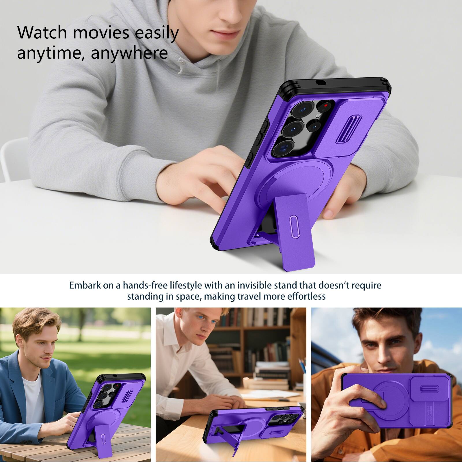 Watch movies easily anytime, anywhere

Embark on a hands-free lifestyle with an invisible stand that doesn't require standing in space, making travel more effortless