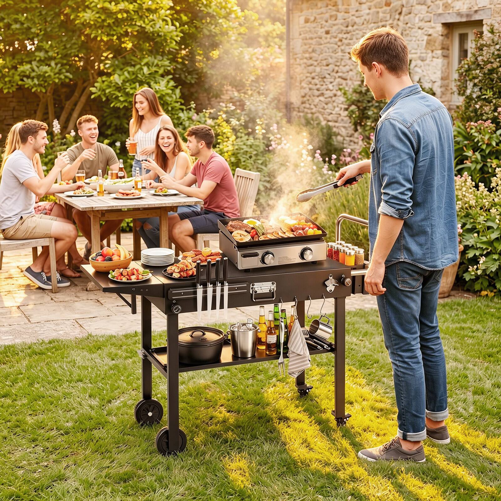 Alt View 1. Costway - Costway Outdoor Grill Cart for Blackstone Griddle with 31" x 17" Tabletop, Side Tray - Black.