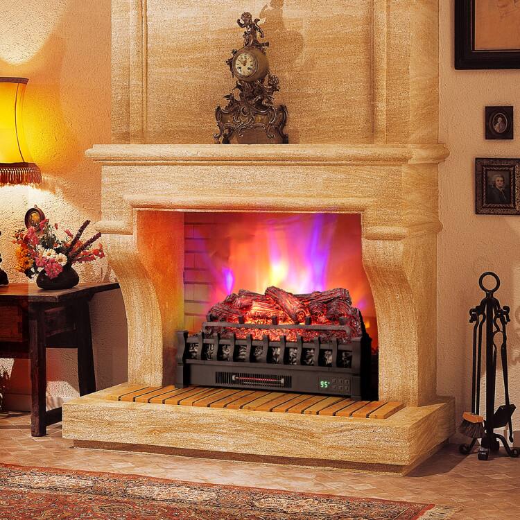 Left. SlickBlue - Realistic Pinewood Ember Infrared Quartz Electric Fireplace for Living Room - Black.