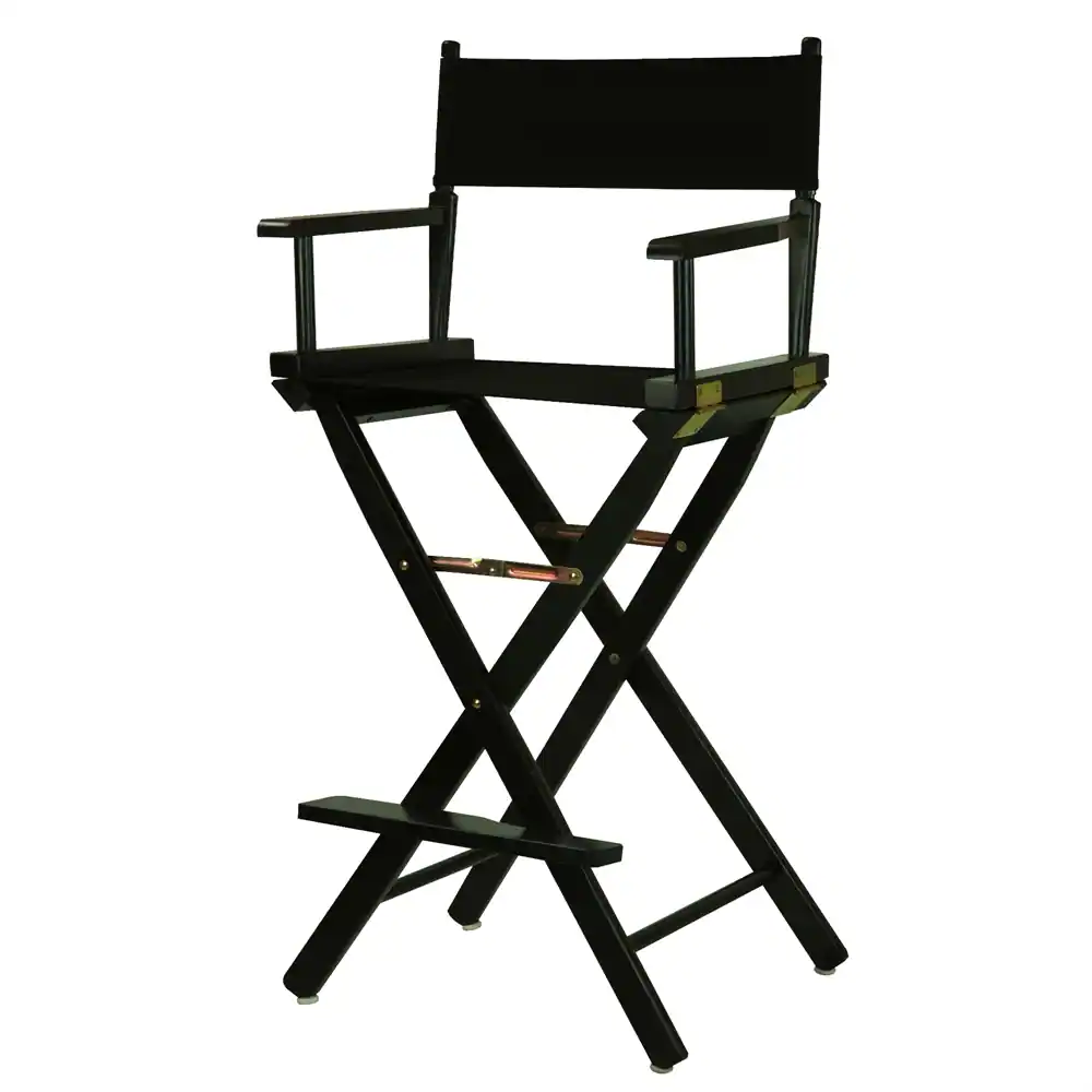 Alt View 1. FurniFact - Black Canvas Director Chair with Solid Hardwood Frame - Black Frame/Black Canvas.