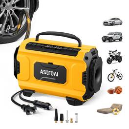 AstroAI - Tire Inflator Air Compressor Portable Electric Pump for Tires with Dual Metal Motors and Dual Power Sources 12V DC/110V - Yellow