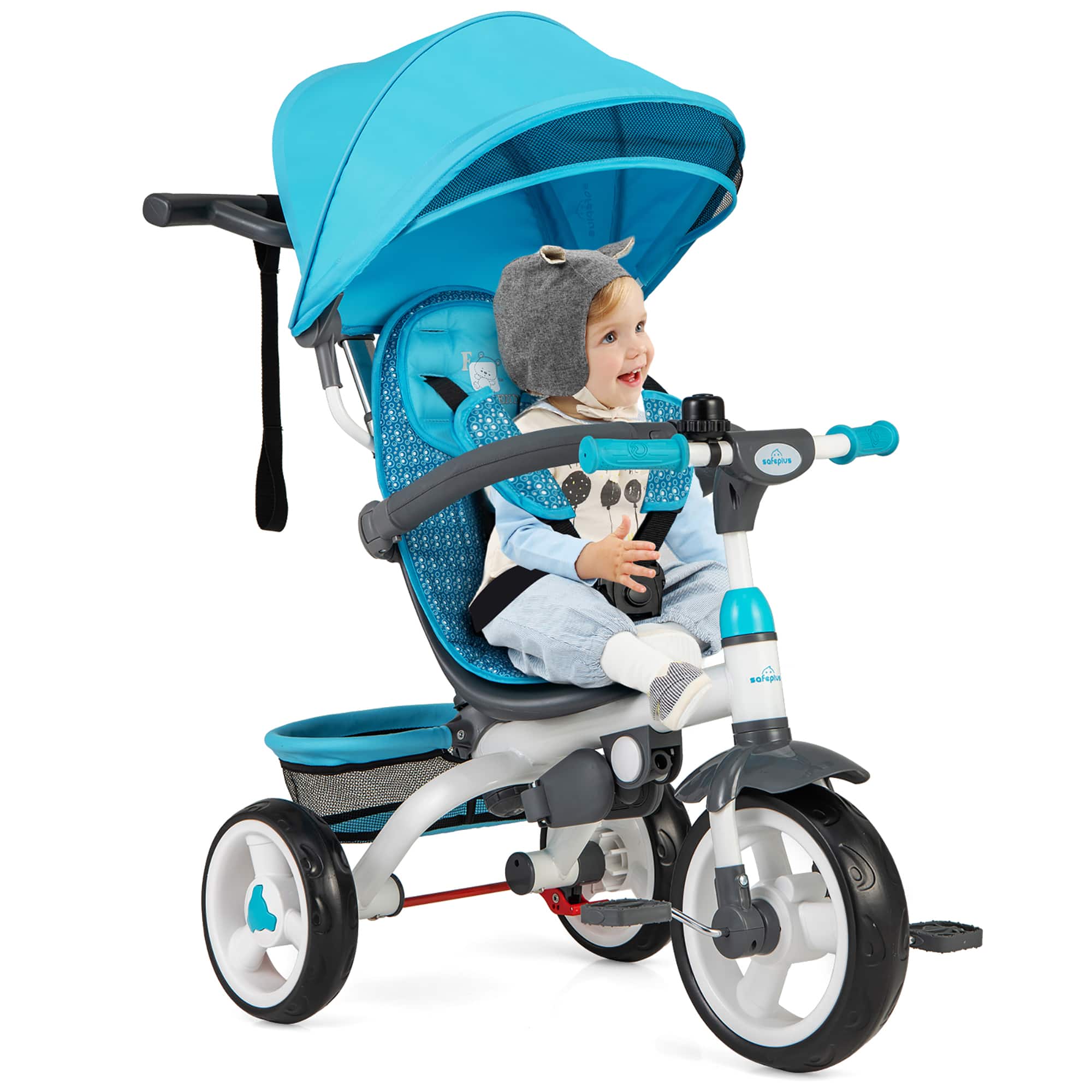 Gymax - Baby Tricycle Stroller 6-in-1 Kids Push Trike w/ Removable 5-Position Canopy - Blue