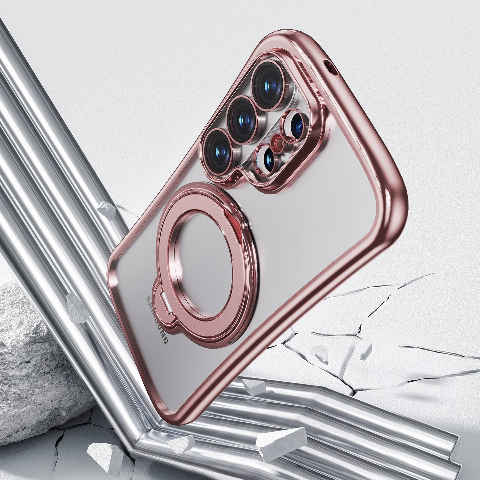 Alt View 1. Dteck - Magnetic Case for Samsung Galaxy S26 Ultra with 360 Ring Stand and Strap, Shockproof TPU Cover Built-in Lens Protector - Pink.