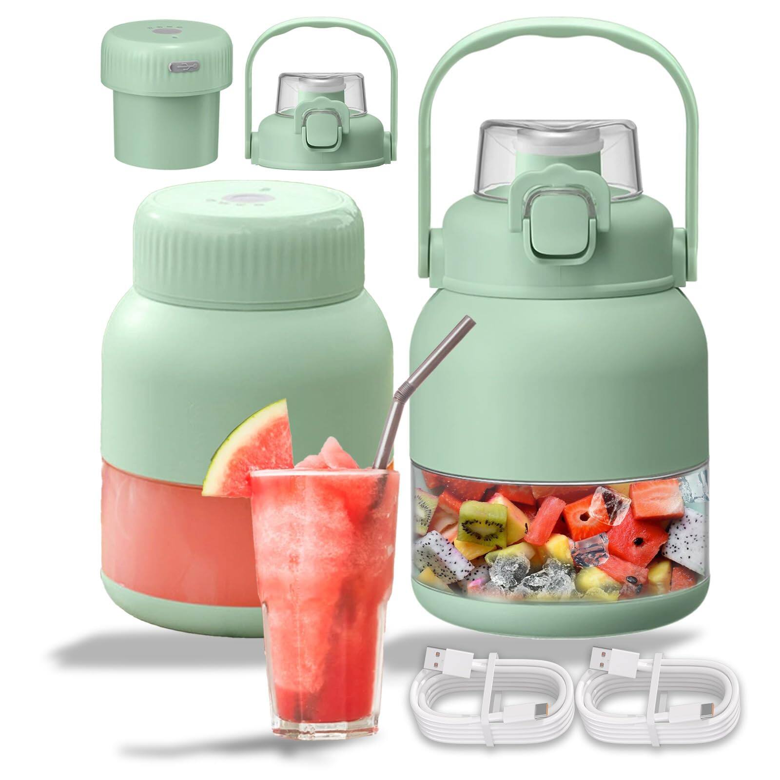 Alt View 5. Luckbyte - 28oz Portable Electric Citrus Juicer & Blender - Cordless USB Rechargeable Smoothie Maker with Straw and Dual Lids - Green.