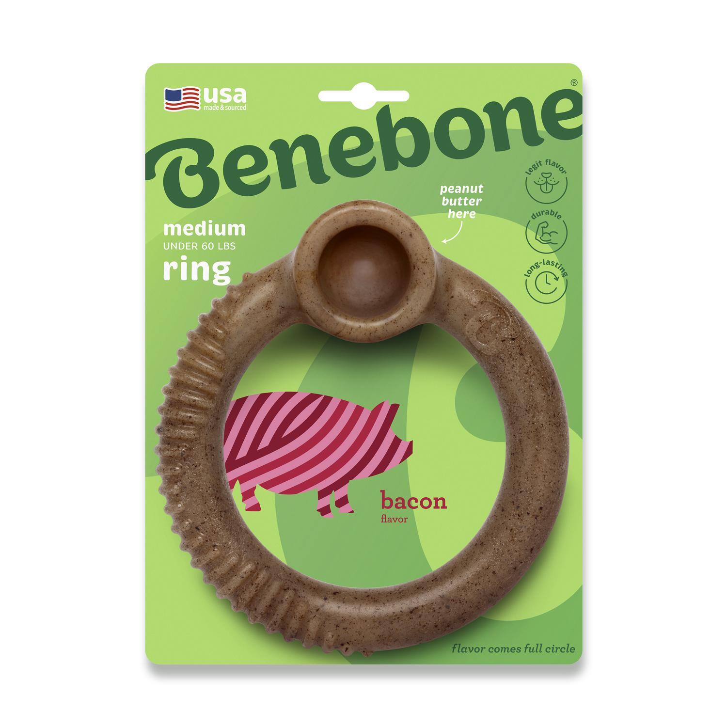 USA made & sourced Benebone medium peanut butter here Legit durable flavor UNDER 60 LBS ring gaterasting bacon flavor flavor comes full circle