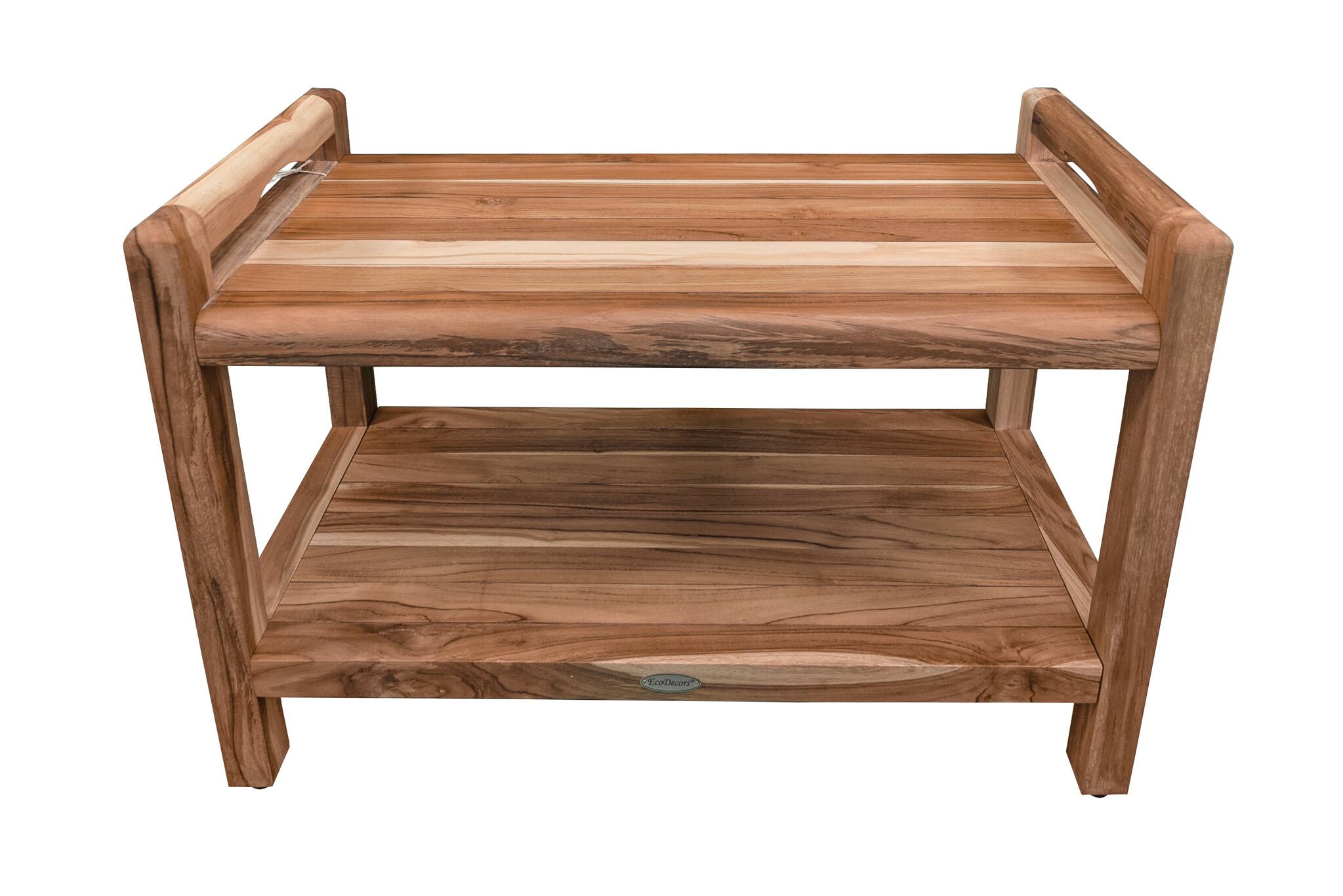 Left. EcoDecors - EcoDecors EarthyTeak Classic 29" Shower Bench With Shelf And LiftAide Arms - EarthyTeak.