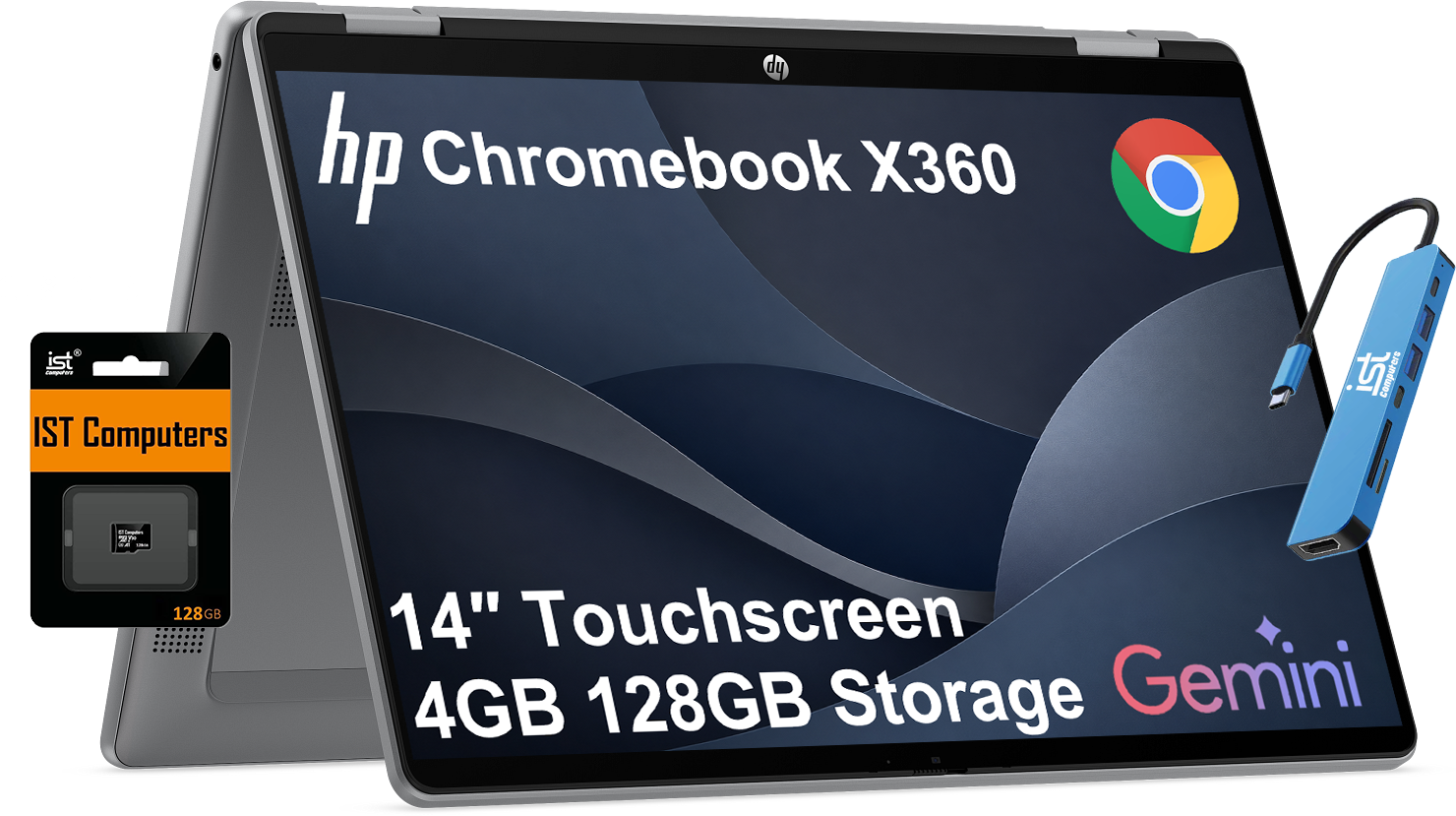 HP - Chromebook x360 14'' FHD+ 2-in-1 Touchscreen Laptop - Intel N150 2025 - 4GB DDR5 RAM - 128GB UFS - Google AI - 128GB SD - 128GB SD Card - Meteor silver
