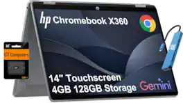 HP - Chromebook x360 14'' FHD+ 2-in-1 Touchscreen Laptop - Intel N150 2025 - 4GB DDR5 RAM - 128GB UFS - Google AI - 128GB SD - 128GB SD Card - Meteor silver