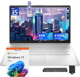 HP - 17.3" FHD IPS Laptop,Intel i5-1334U,8GB RAM,256GB SSD+160GB Docking Station Set,Win 11 Pro,Backlit Keyboard - Silver