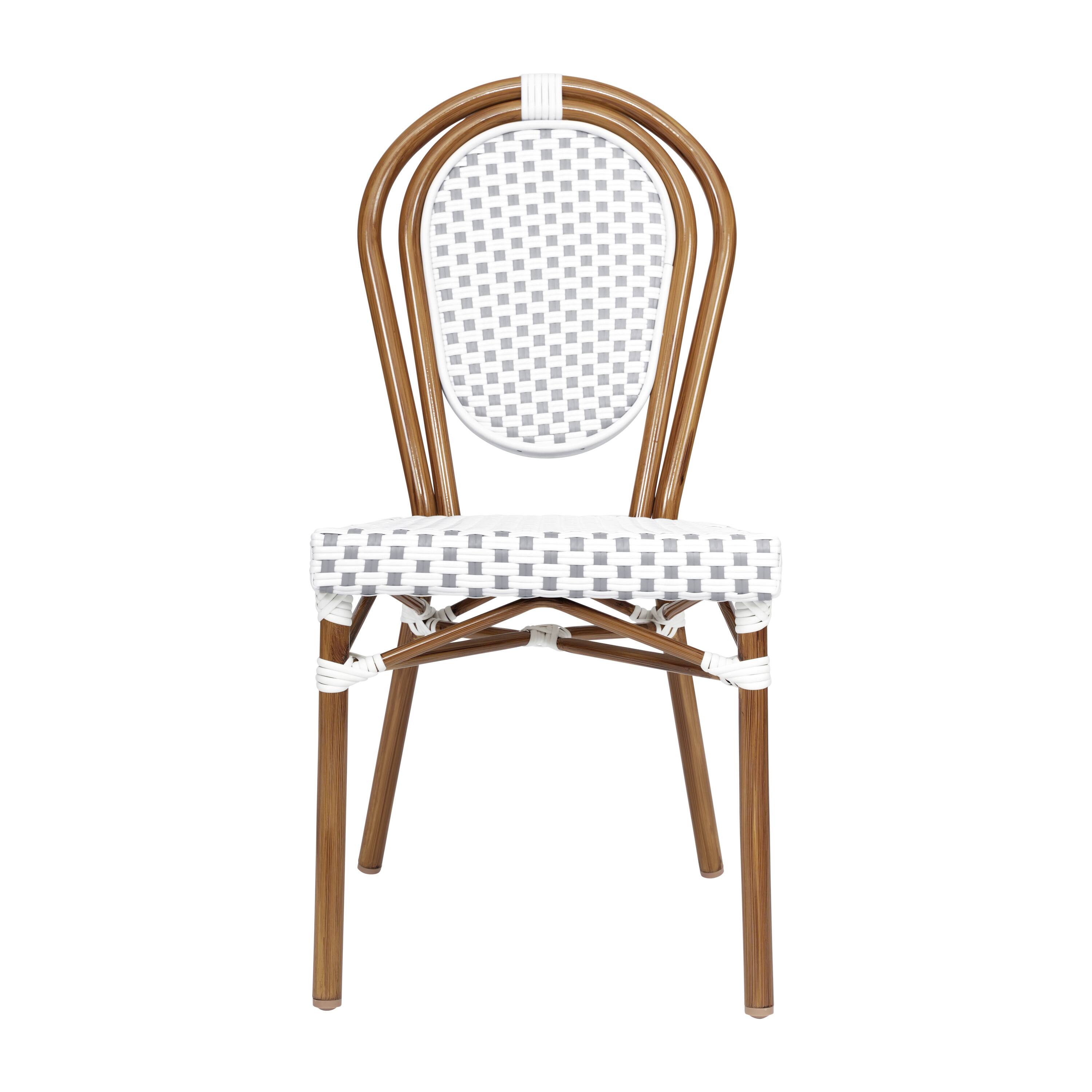 Alt View 9. Emma + Oliver - Colmar Set of Two Indoor/Outdoor Stacking Thonet Bistro Style Chairs with PE Rattan Seat and Finished Metal Frame - White & Gray/Natural Frame.